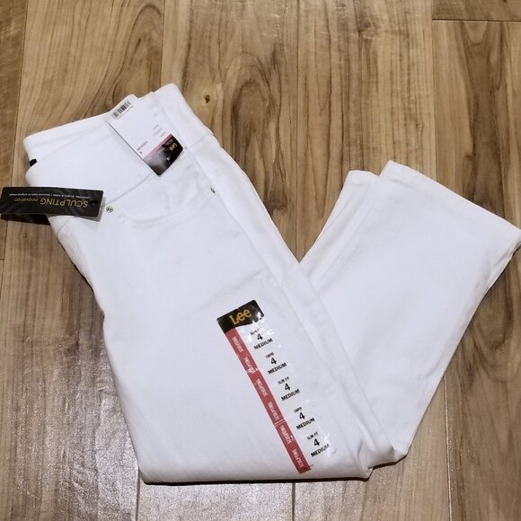 Lee Capri Pants Womens 4 White Sculpting Slim Fit Mid Rise Stretch Jegging 28x20 - Picture 1 of 7